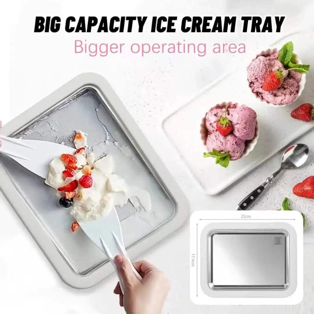 Instant Rolled Ice Cream Maker Tray — DIY Frozen Dessert Plate with 2 Spatulas