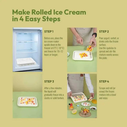 Instant Rolled Ice Cream Maker Tray — DIY Frozen Dessert Plate with 2 Spatulas