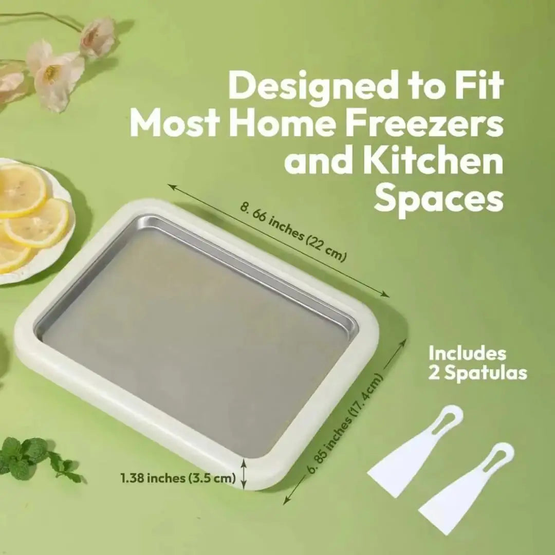 Instant Rolled Ice Cream Maker Tray — DIY Frozen Dessert Plate with 2 Spatulas